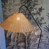 Vintage floor lamp rattan lampshade