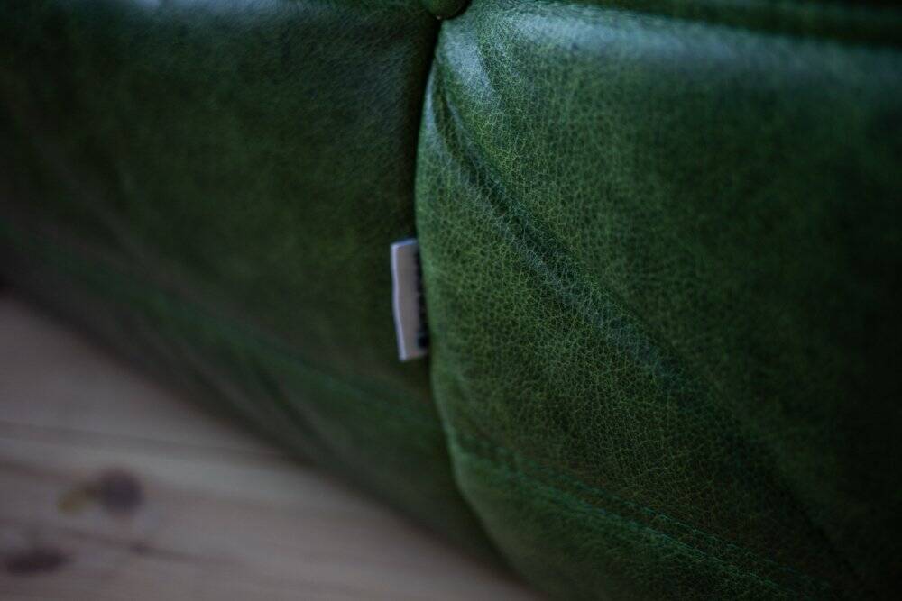 Dubai green leather Togo two-seater sofa by Michel Ducaroy for Ligne Roset