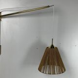 Midcentury extendable brass wall mount with cocoon and sisal shade Lars Schioler, 1960s