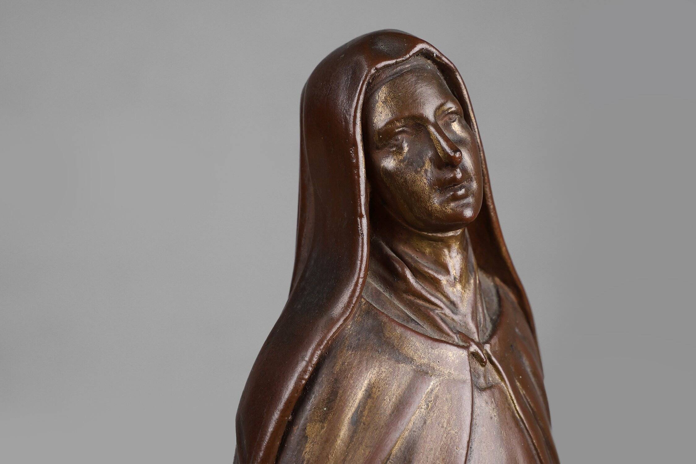 Large Holy Maria Statue in Bronze Painted Plaster, Belgium, 1930s