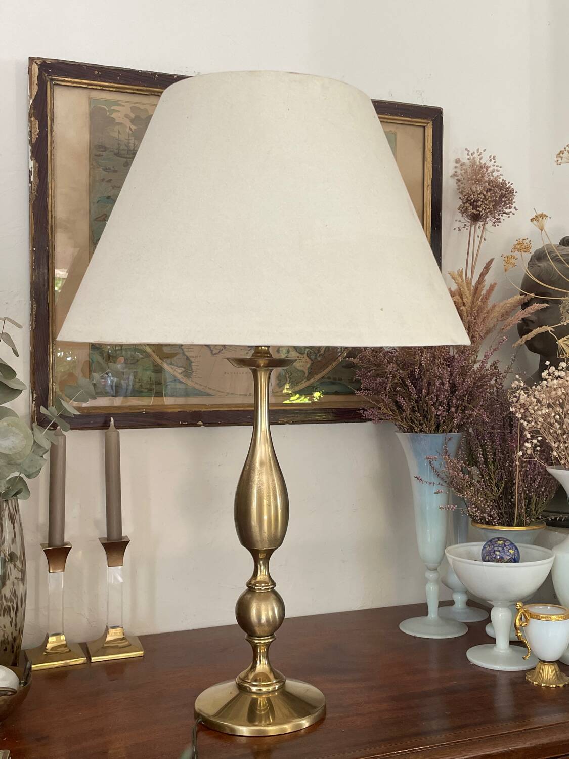 Vintage baluster lamp in golden brass 51cm