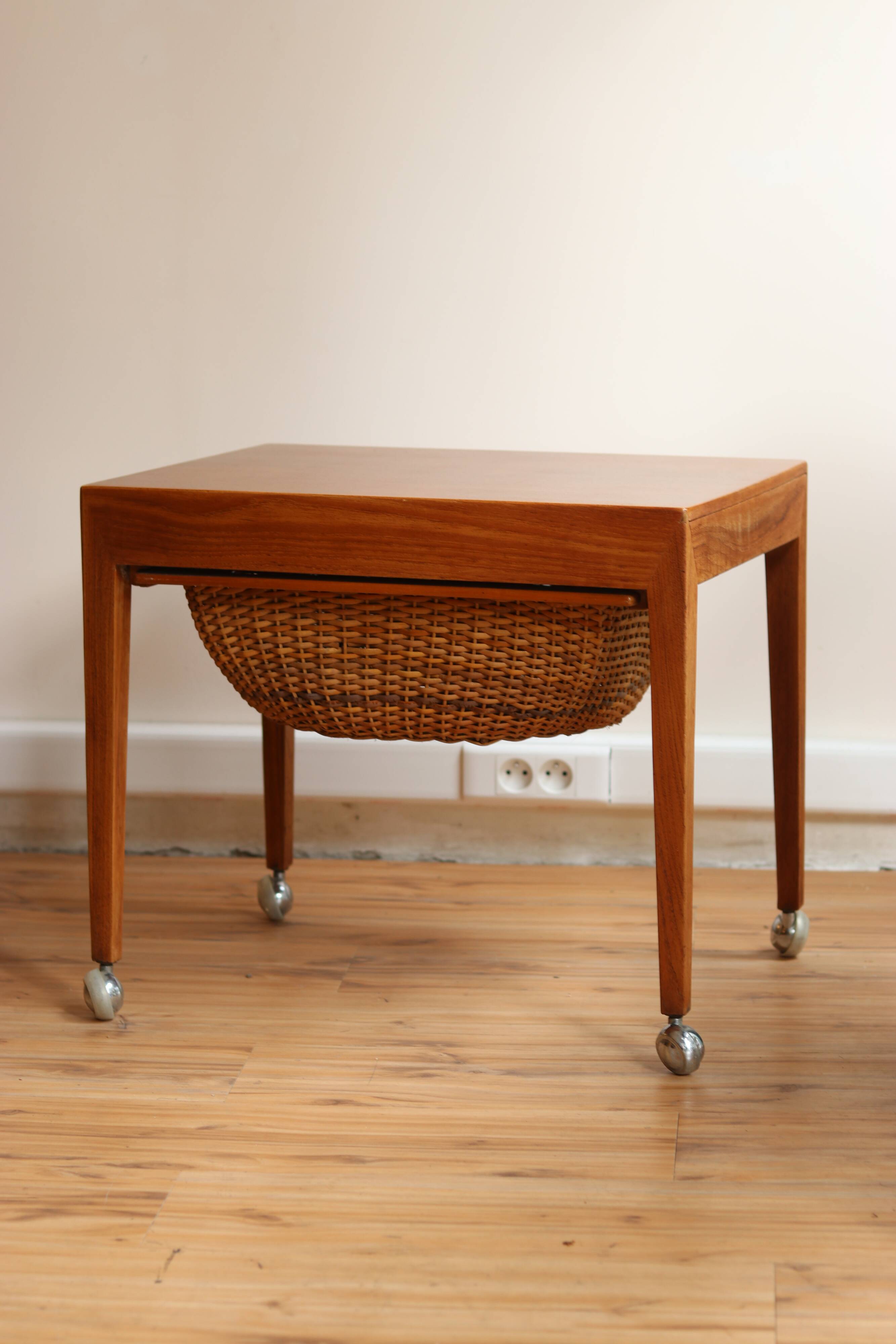 Meuble de couture teck et osier, Severin Hansen, 1950