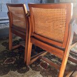 Scandinavian style table and 4 chairs set in teak, cane and oak - 70/80