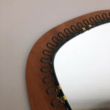 1960 s Scandinavian metal + teak mirror 54cm designed by Josef Frank for Svenskt Tenn, made in Sweden. midcentury modern. Danish modern