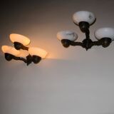 Paire d'appliques murales anciennes en bronze et albâtre à trois bras, 1910