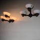 Antique pair of bronze and alabaster 3-arm wall lights, 1910