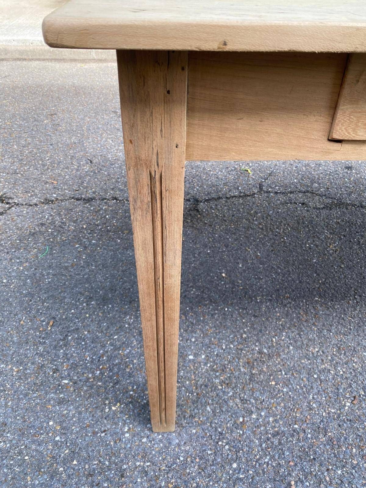 Renovated farmhouse table in raw solid wood with 2 drawers, 1920, 140x80cm.