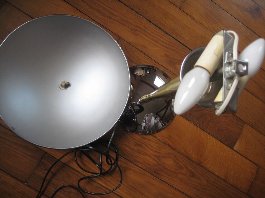 Antique mushroom lamp, chrome-plated steel and polished brass