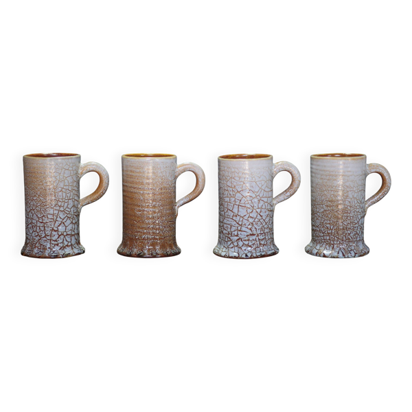 Service mug céramique Accolay effet craquelé X 4 , chope signée, art de la