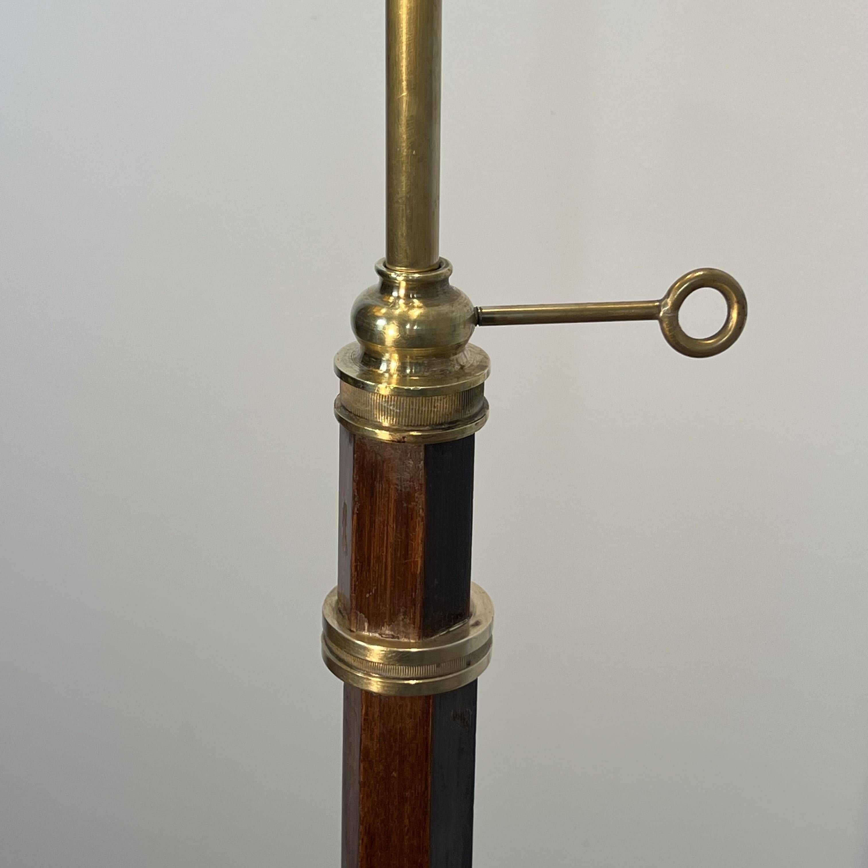 Reading Lamp in Mahogany and Gold Brass with Articulated Arm and Tripod Base