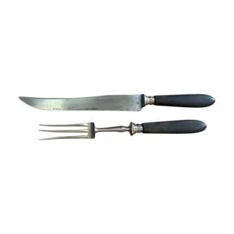 Couteau et fourchette à gigot marque Samaritaine en ébène