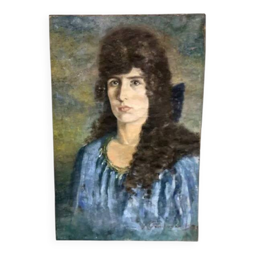 Portrait d'une femme sur toile, début du 20e siècle, signé