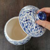 White ceramic pot marked "tobacco"