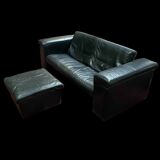 Set de canapés en cuir noir + pouf Rolf Benz, Allemagne, années 70-80.