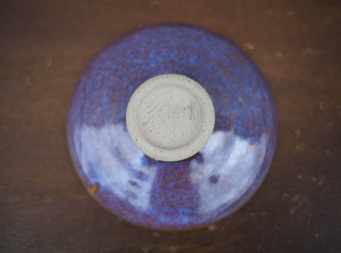 Signed stoneware bowl, glazed stoneware bowl, blue/purple bowl, empty pocket