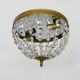 Old crown ceiling light with 2 bulbs, half basket with glass pendants.