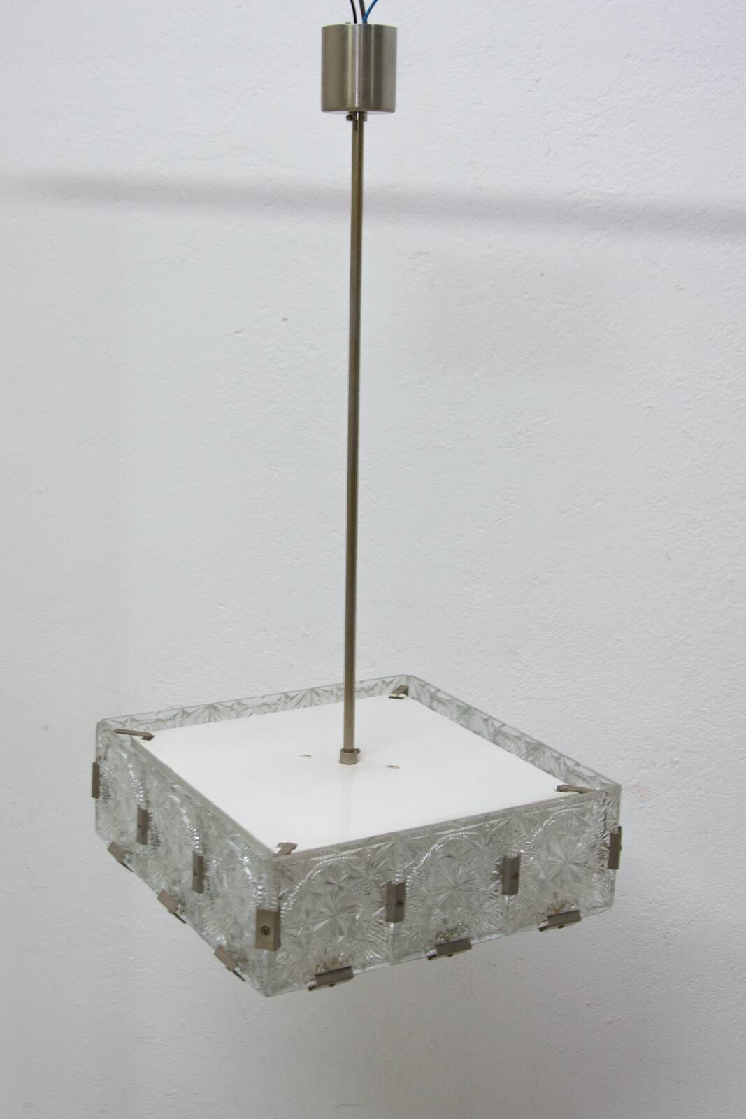 Vintage glass and chrome steel suspension Kamenický Šenov 1970s Czechoslovakia