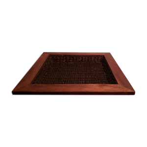 plateau en bois et rotin