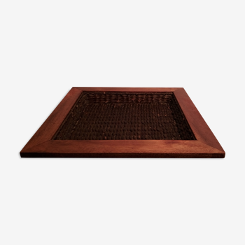 Wooden and rattan tray