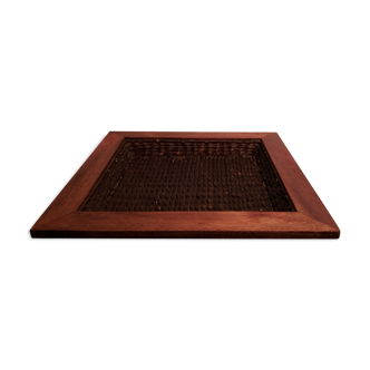 Wooden and rattan tray