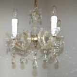 Vintage French Metal Crystal and Glass 5 Arm Paris Chic Style Chandelier