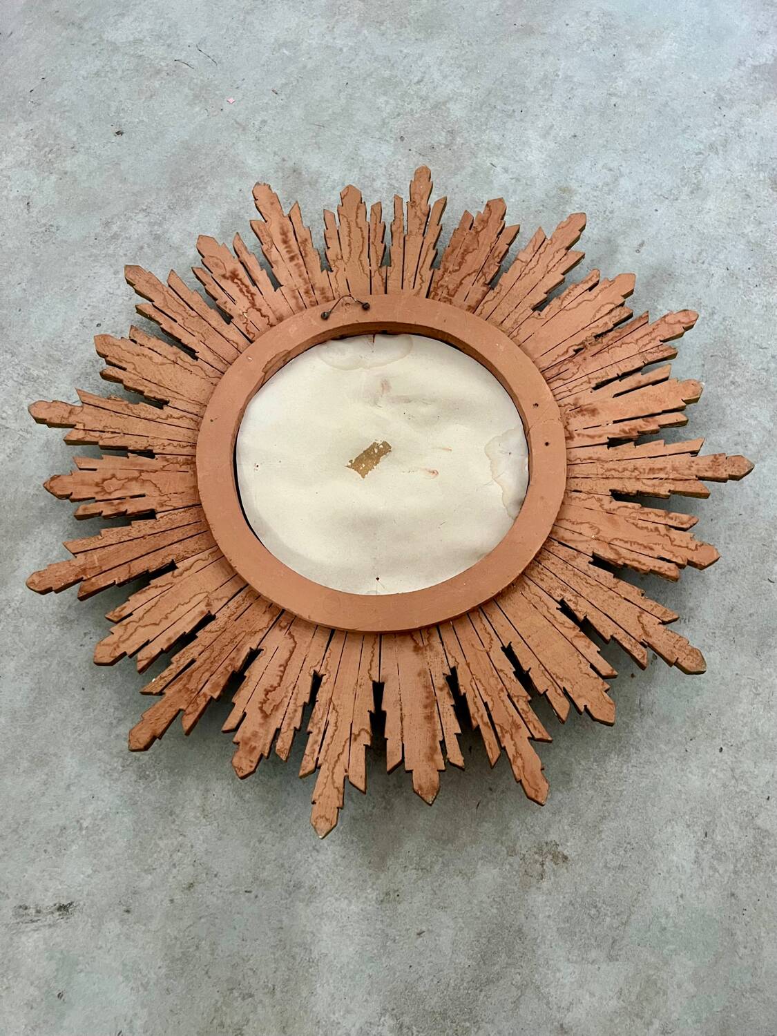 Old golden wooden sun mirror large size vintage 50s design