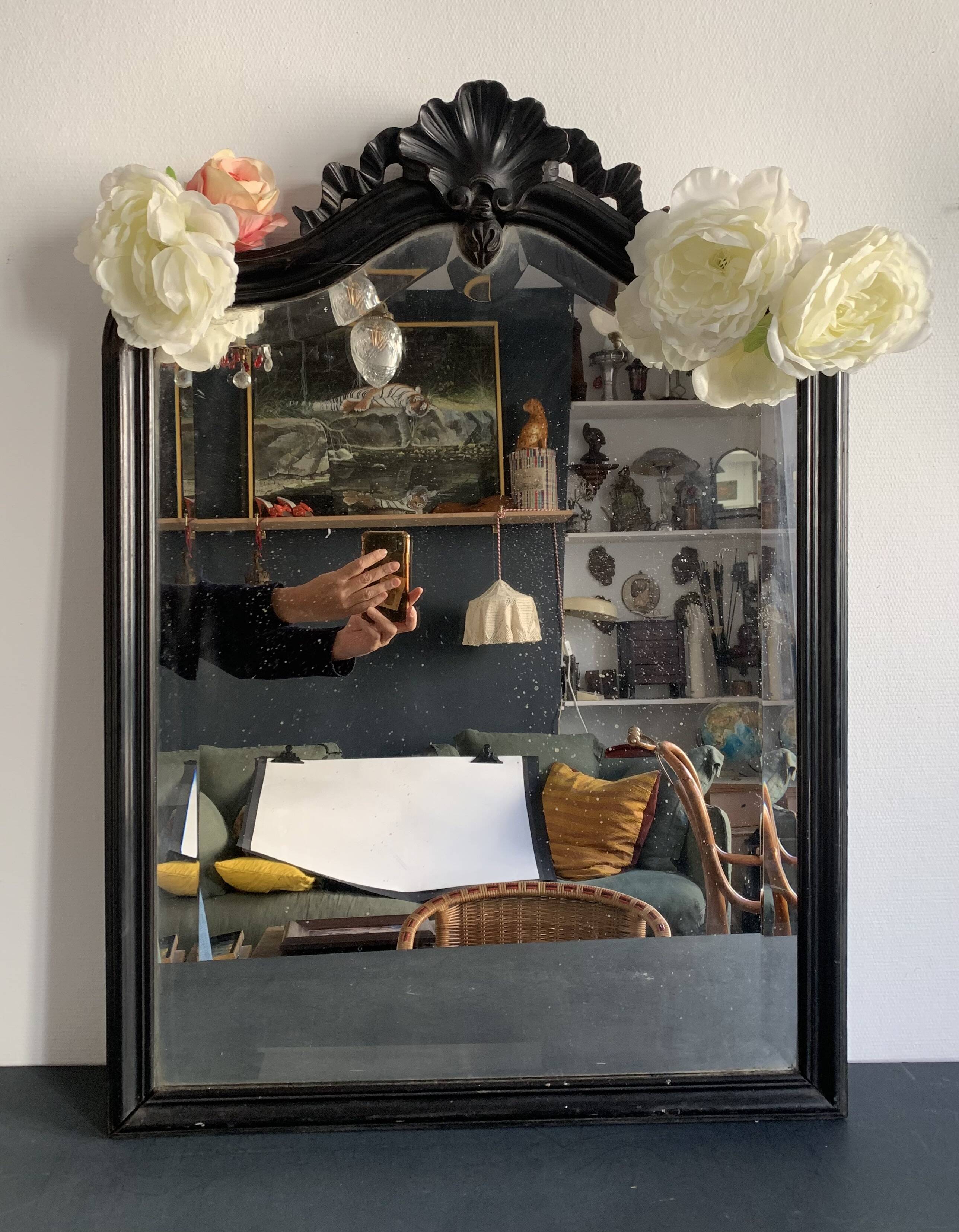 Napoleon III mirror in black wood with pediment