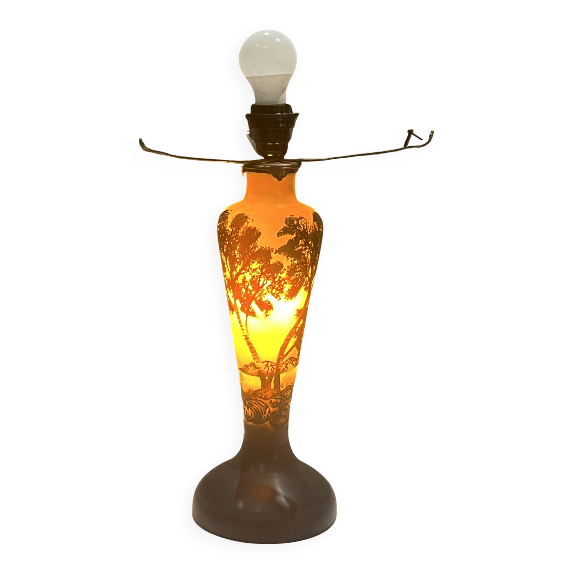 Lamp base - Acid-etched glass - Gallé style