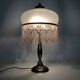 Table lamp, bedside lamp with two lights, brass base, pink globe and beads