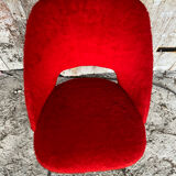 ACHILLE DECOMMERE Chair Red Fur + Black Metal Compass Legs Vintage
