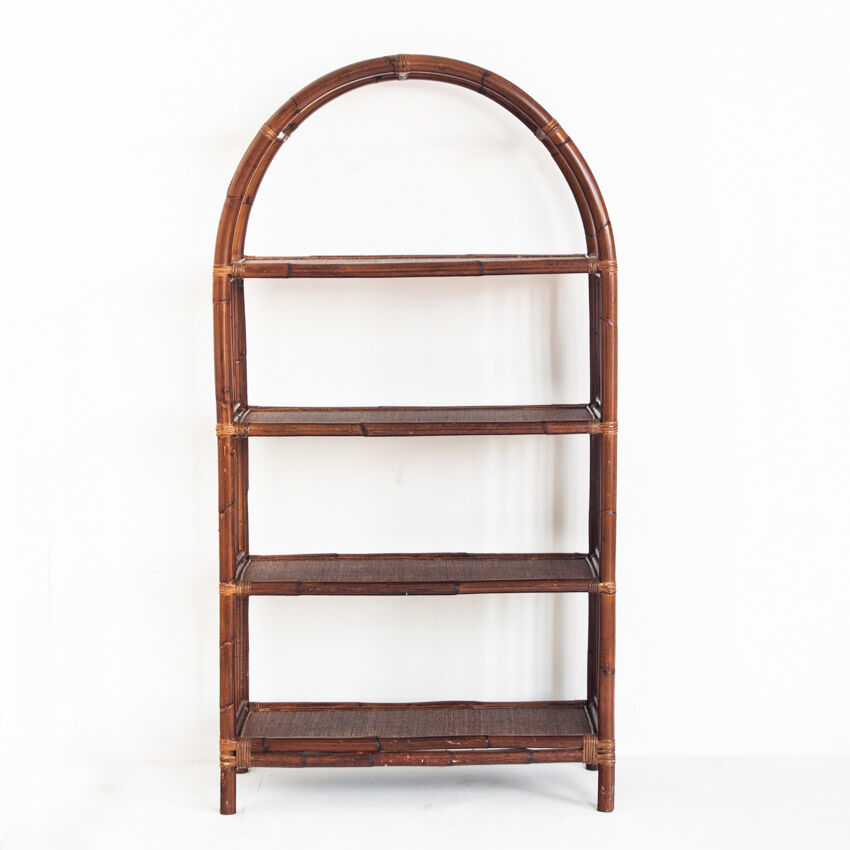 Vintage rattan floor bookcase. France, 1960s