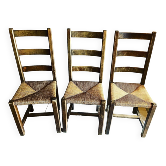 Lot de 3 grandes chaises paillées 1970/80