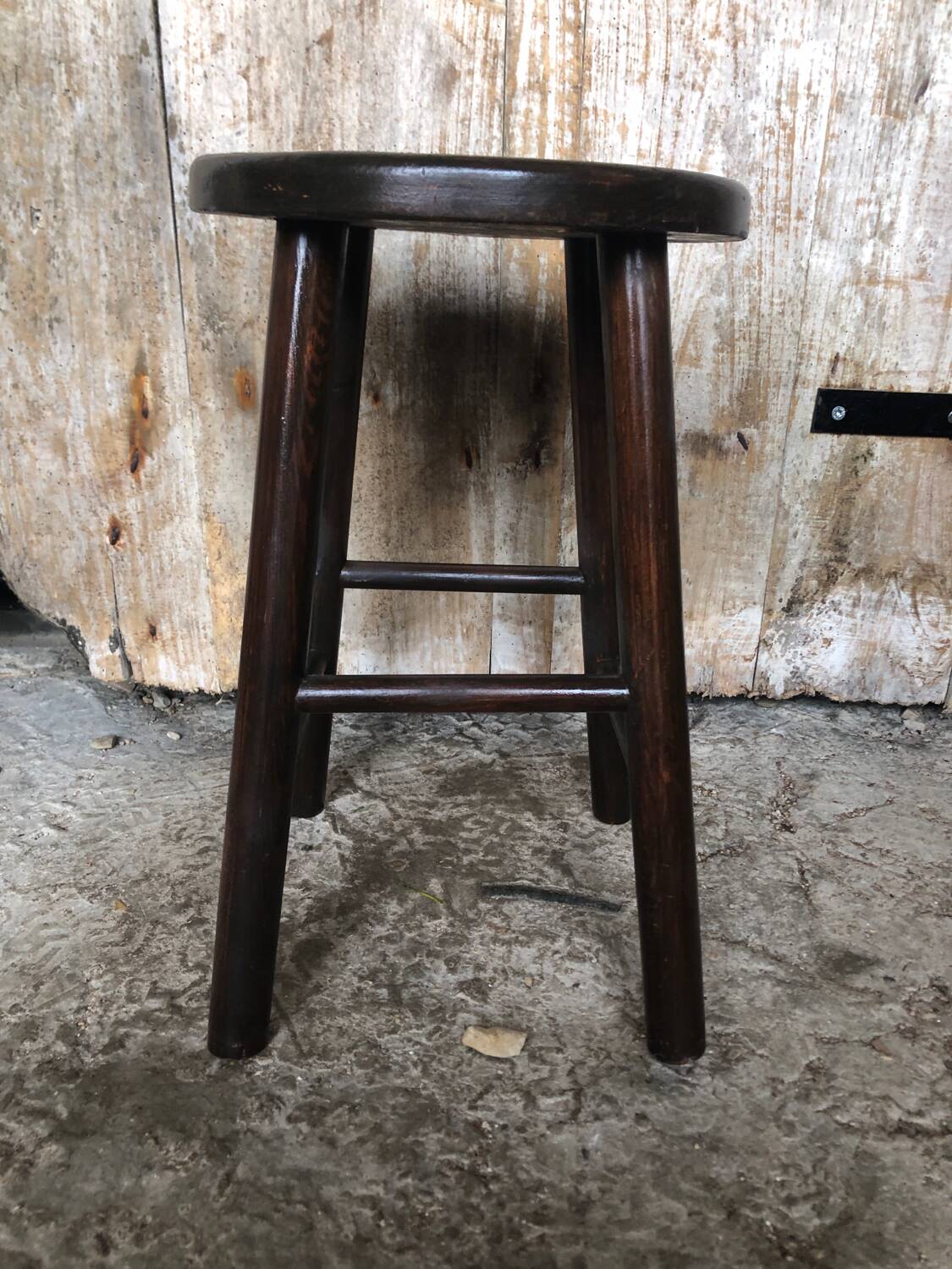 Vintage Turned Dark Wood Milking Stool #A631