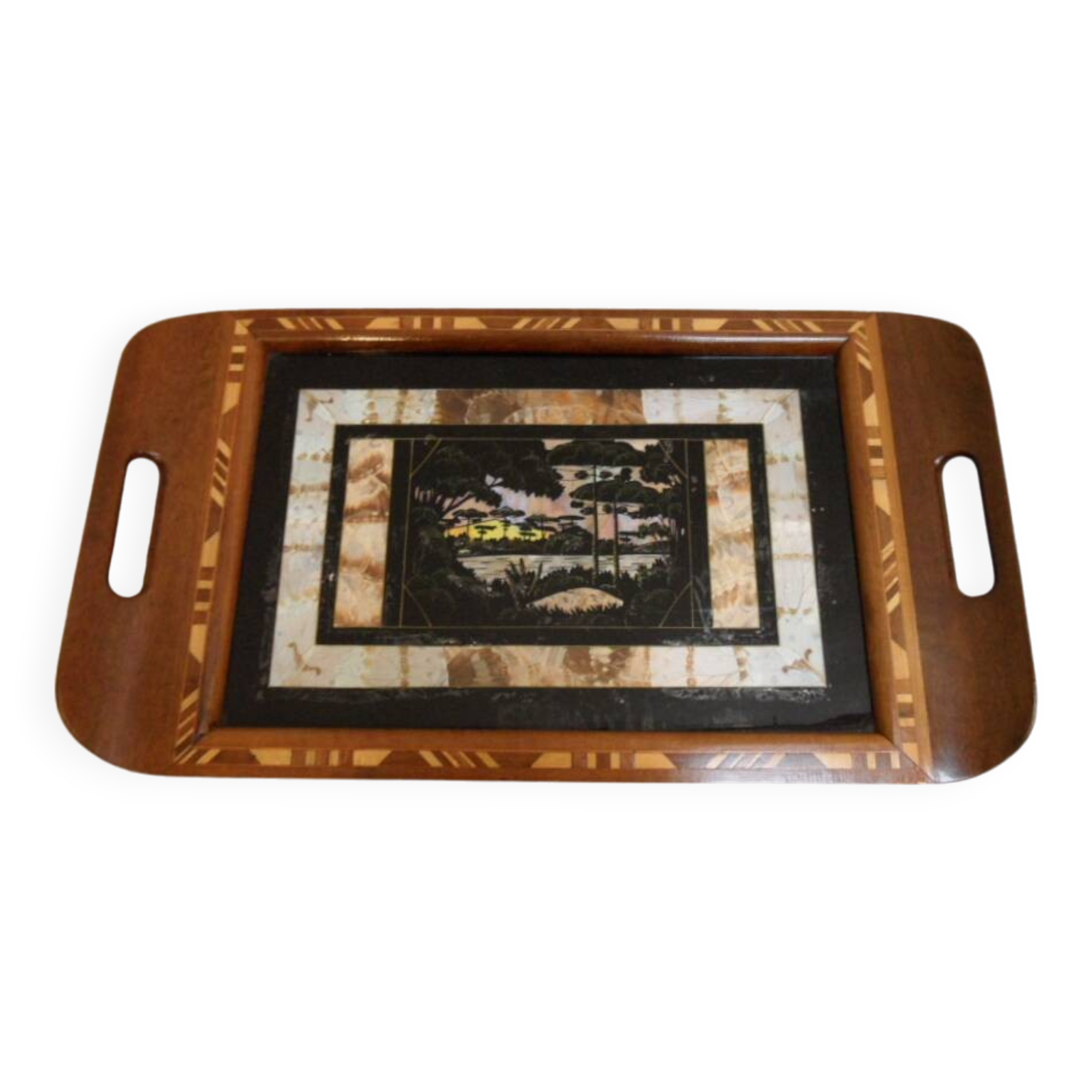 Vintage mahogany tray with inlay