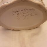 Handmade signed moustier pottery bouquet holder