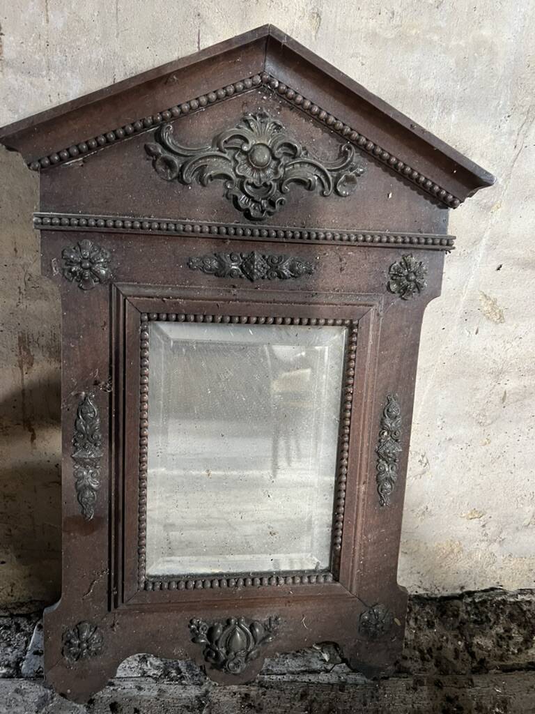 Antique carved wooden wall mirror – ornate pediment, Napoleon III style