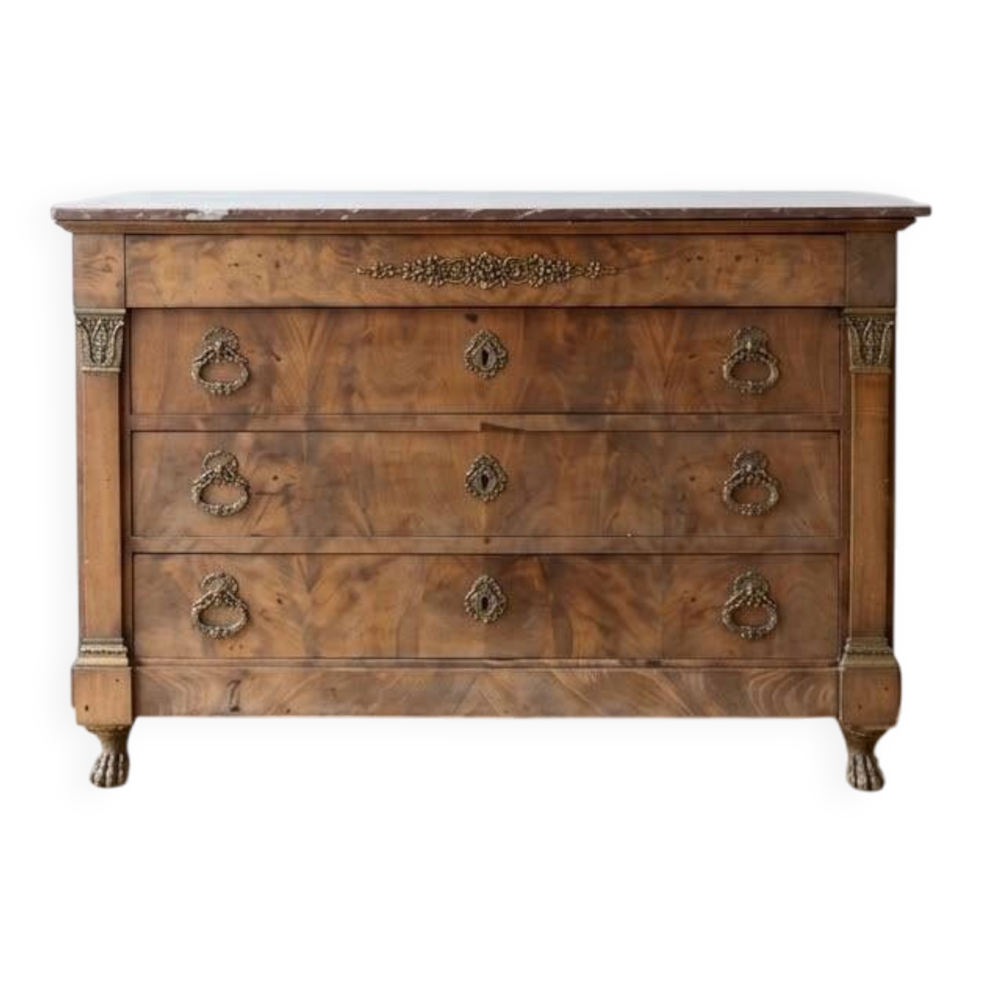 Antique wooden commode with pink marble.