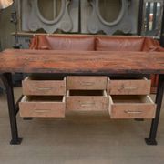 factory workbench in cast iron and wood 1930 with 9 drawers