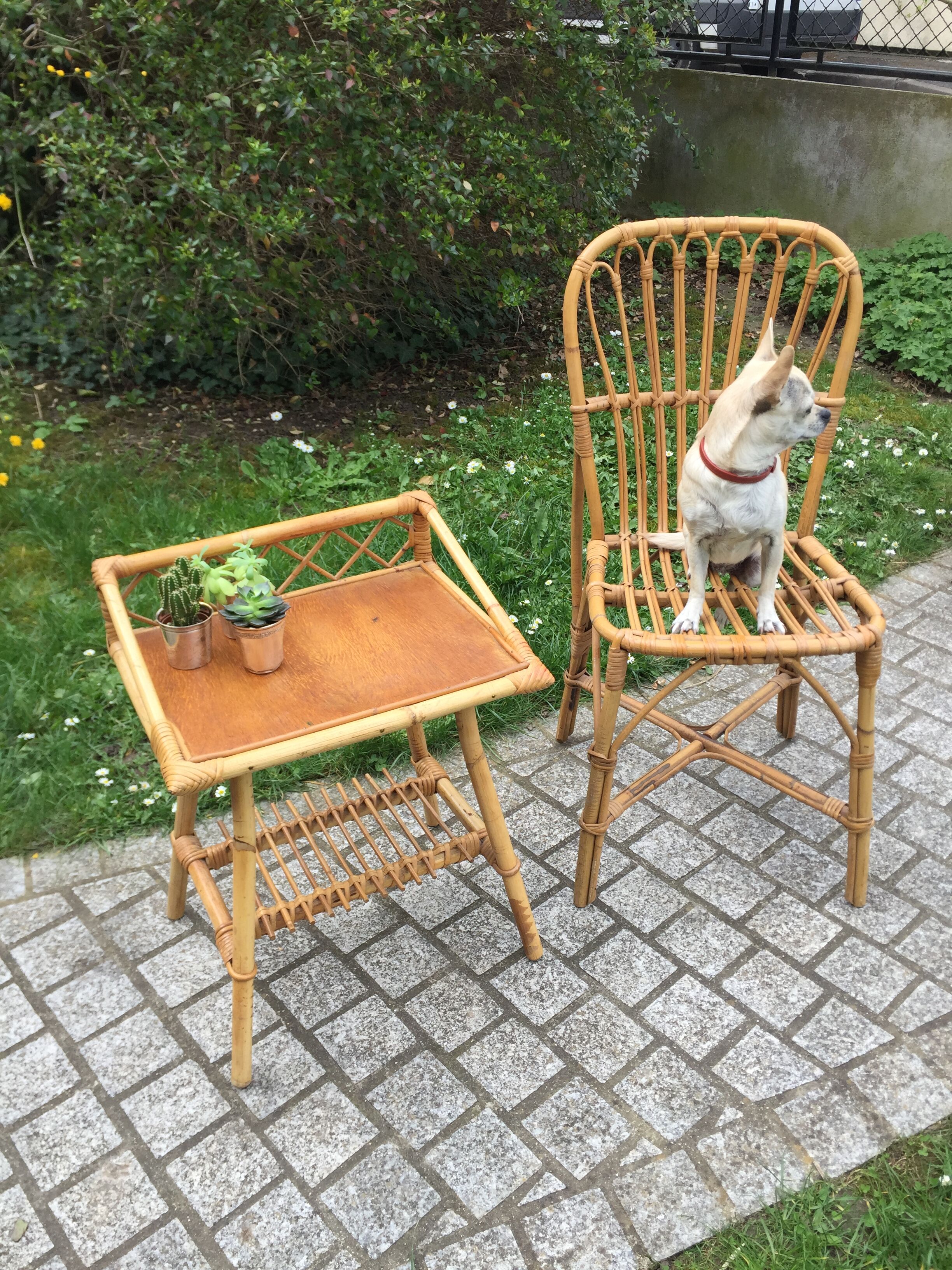 Bedside / side table rattan 1950 vintage