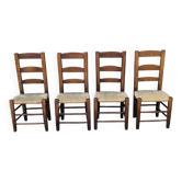 Set of 4 handcrafted rush chairs in solid oak.