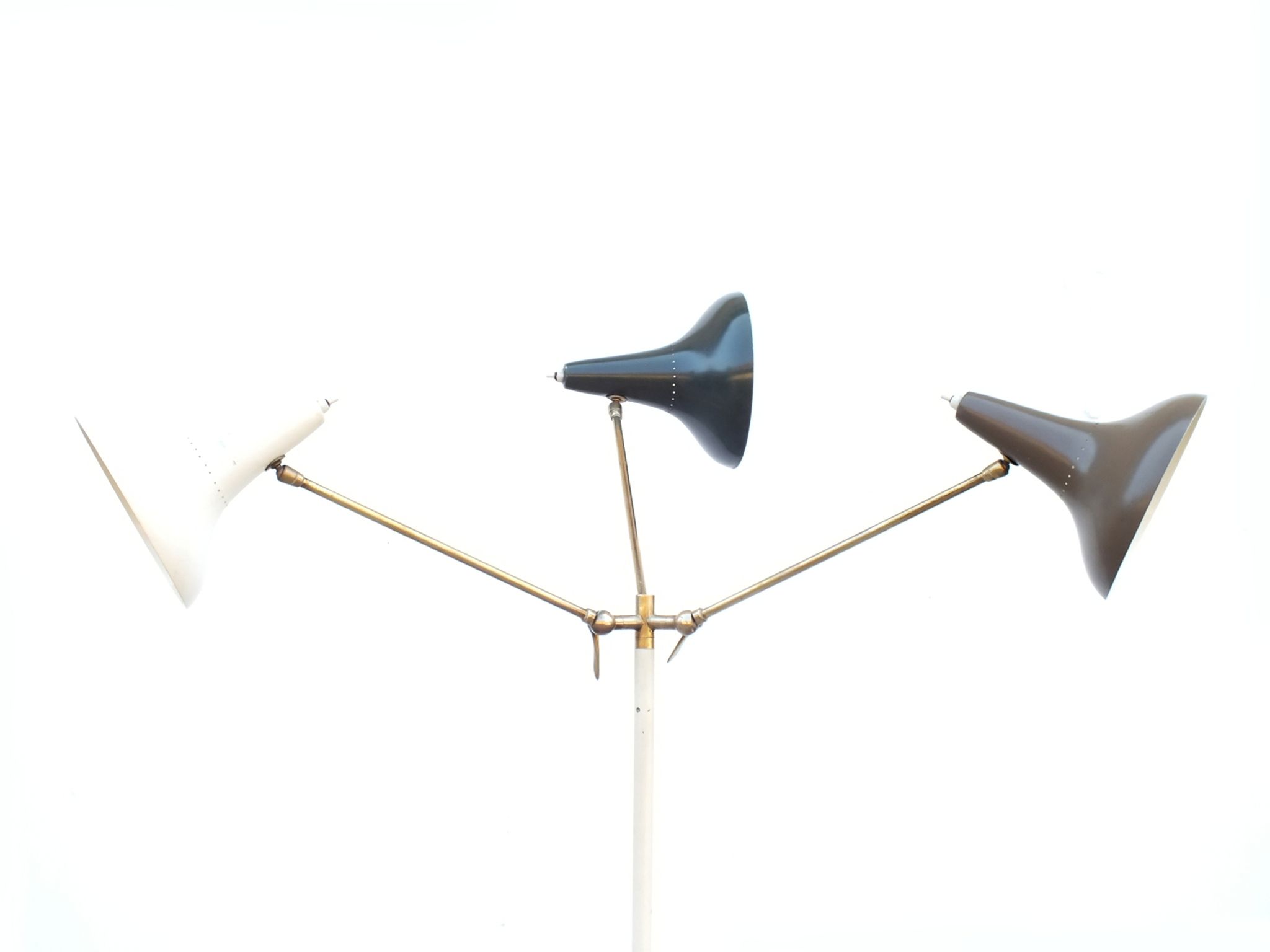 Stilnovo design floor lamp three arms years 50 in alluminium marble, rarest