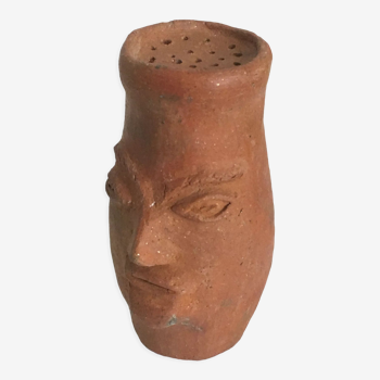 Artisanal terracotta terracotta salt shaker character head sculpture