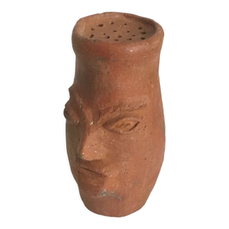 Artisanal terracotta terracotta salt shaker character head sculpture