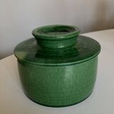 Glazed green earthenware butter dish Foucart Jourdan 1960