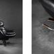 Vintage black leather swivel chair in mid-century modern Scandinavian style.