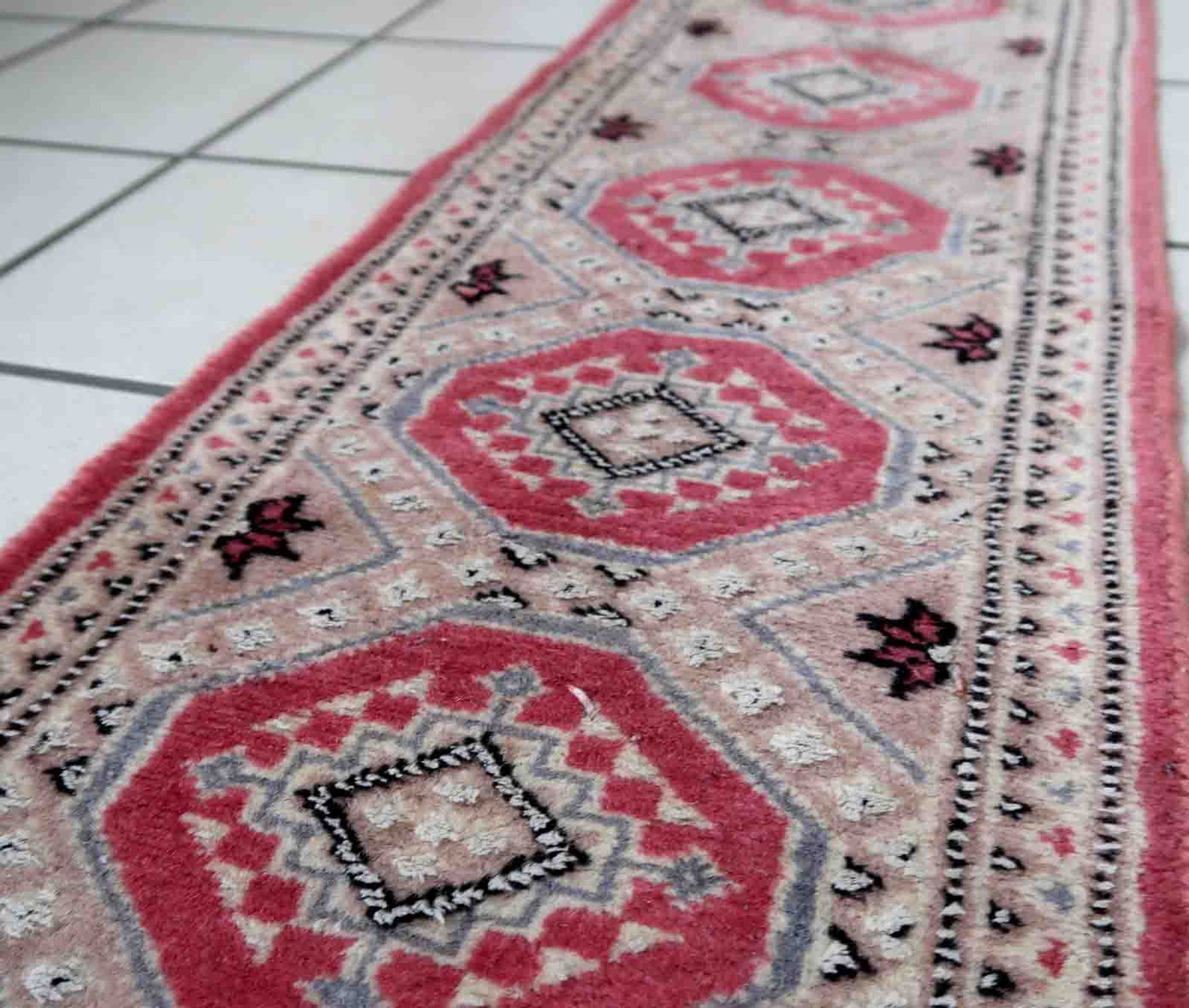 Vintage carpet Uzbek Bukhara handmade 32cm x 97cm 1970s