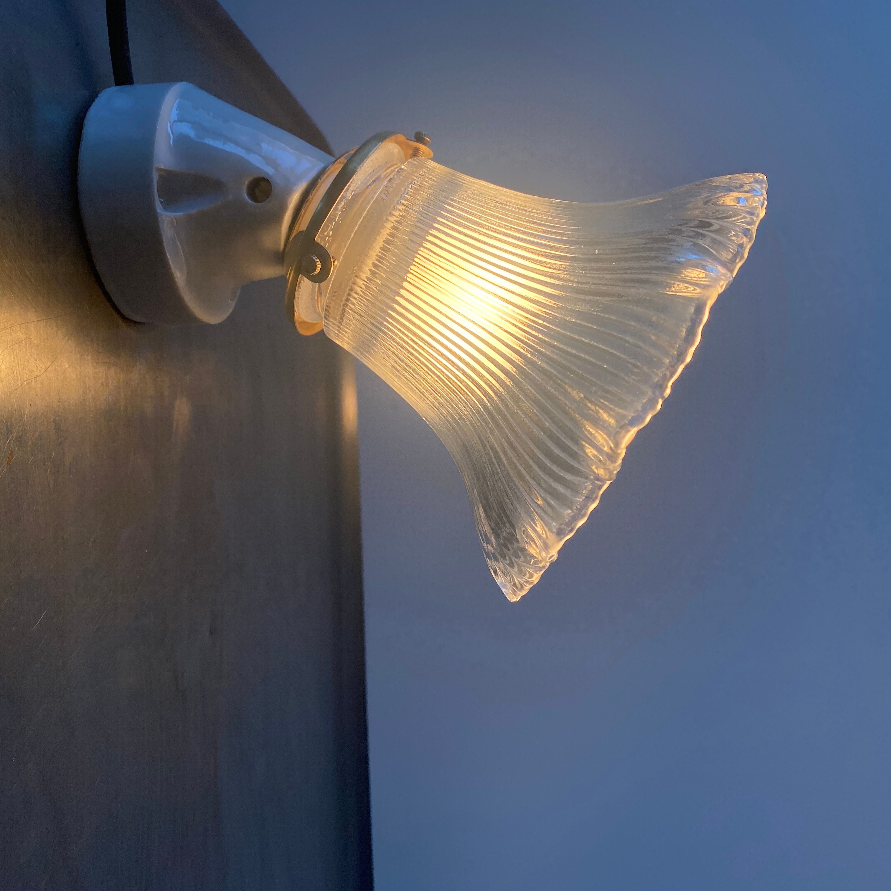 Lot 2 vintage striated glass wall lamps