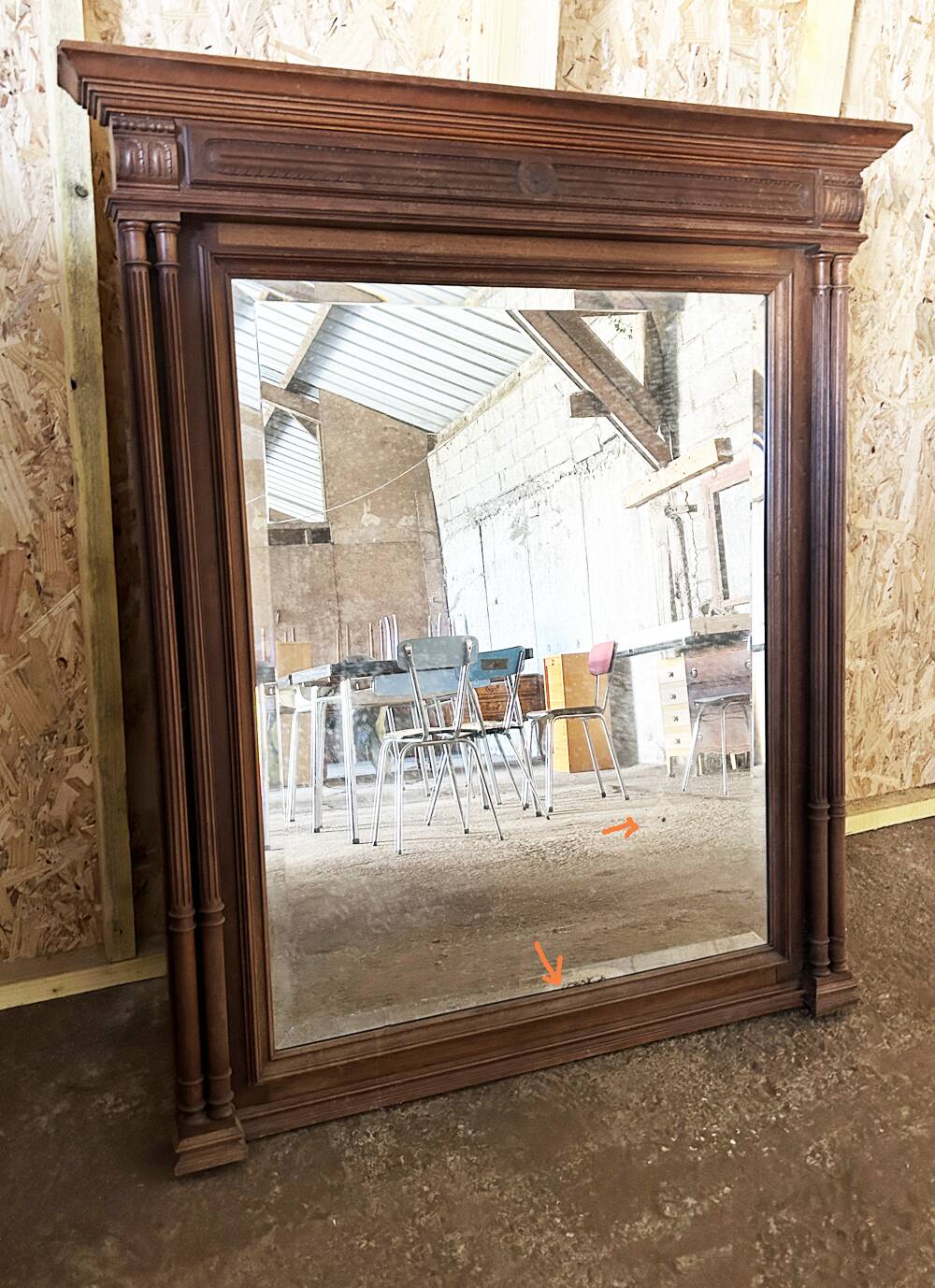 Trumeau Mirror, Henri II, early 20th century, oak and bevelled mirror