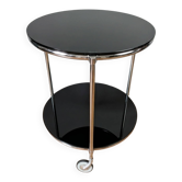 Table d’appoint vintage à roulettes – plateau en verre noir