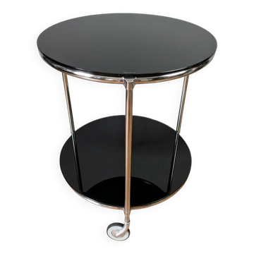 Table d’appoint vintage à roulettes – plateau en verre noir